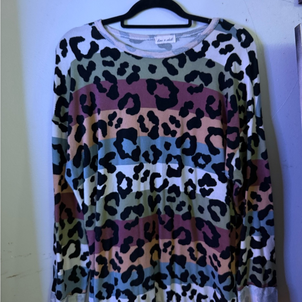 Colorful Leopard Print Crew Neck Sweater